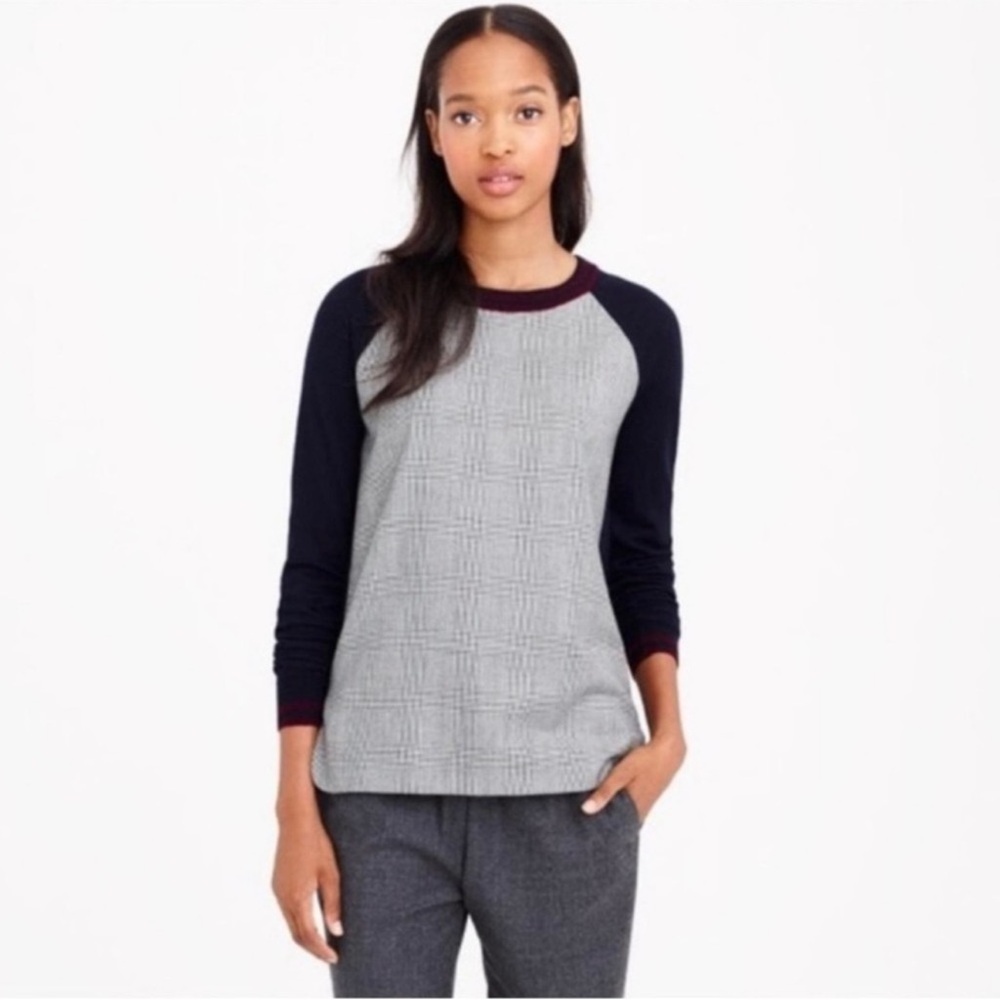 J. Crew Merino Wool Glen Plaid-Panel Sweater